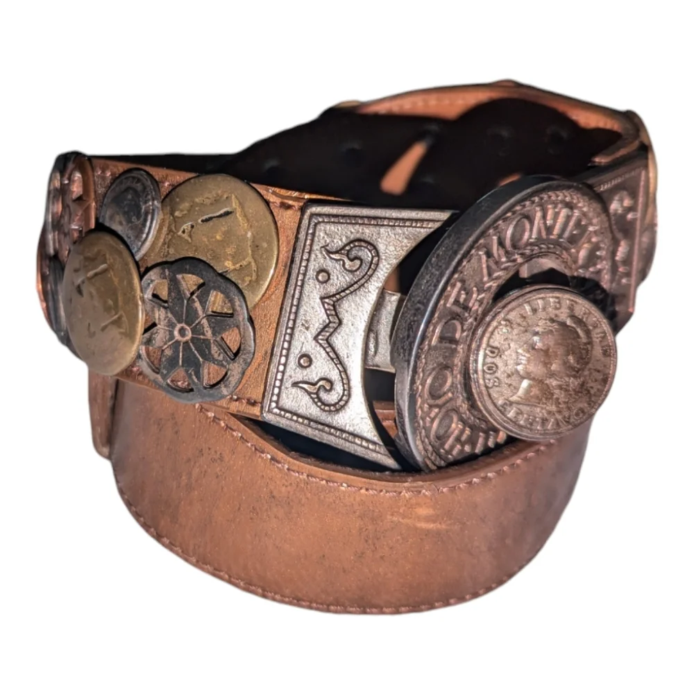 Rare Vintage Streets Ahead Santa Monica Copper Coin Adjustable Leather Belt